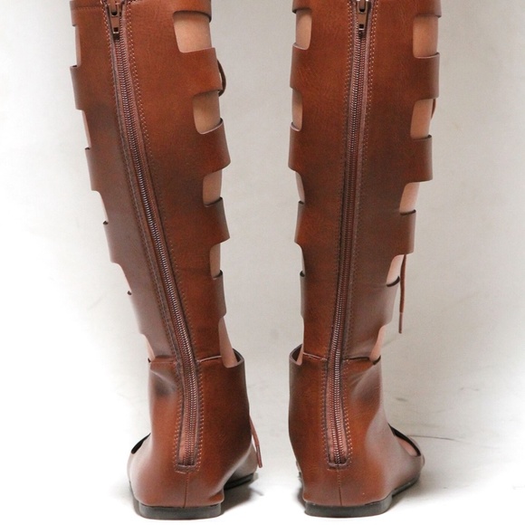New Brown Lace Up Gladiator Knee High Sand… - Picture 3 of 3